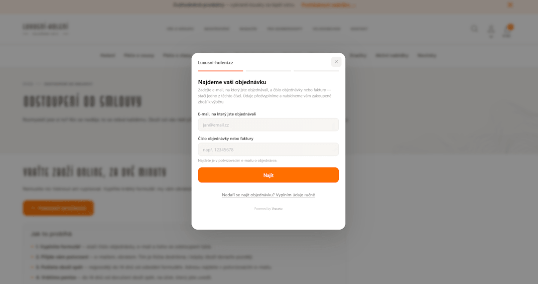 Formulár na odstúpenie od zmluvy otvorený na e-shope
